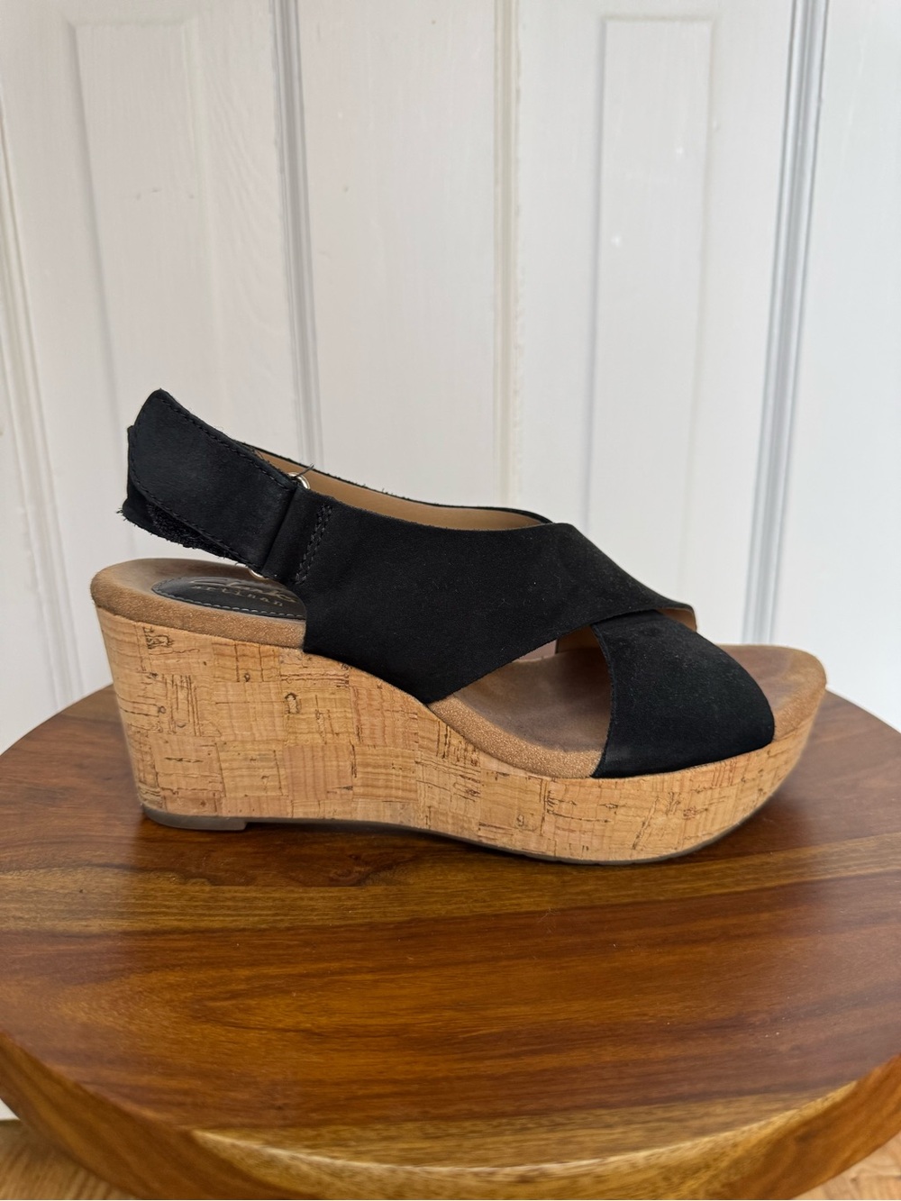 Clarks Black Cork Wedge Sandal